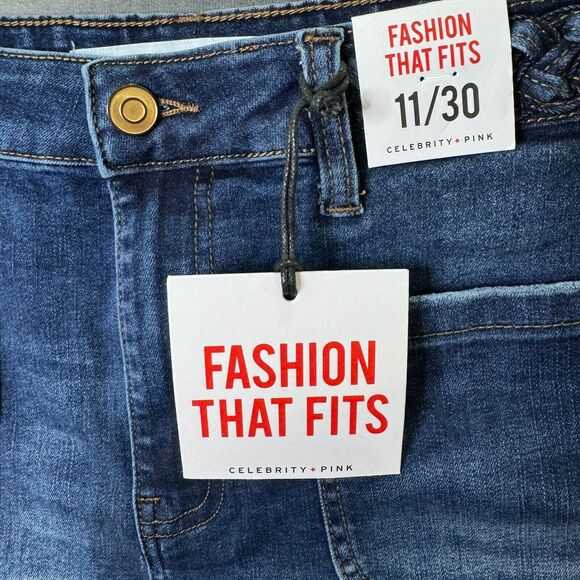 Celebrity Pink Juniors Blue Denim Shorts Size 11/30 Braided‎ Waist Stretch - Picture 5 of 11